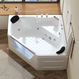 Corner Whirlpool Tub, 59" x 59", Acrylic, 2-Person Hydromassage with Chromatherapy