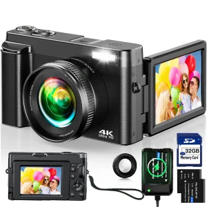 Digital Camera 4K Vlogging Camera for Youtube Autofocus with 32GB SD Card