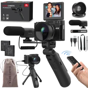 4K Digital Camera with Creator Accessory Kit 48MP Remote Control Vlogging for Vloggers
