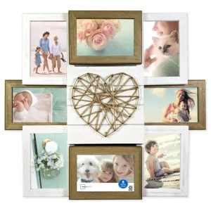 Rustic 4x6 Picture Frame, 8-Photo Heart Collage for Wall