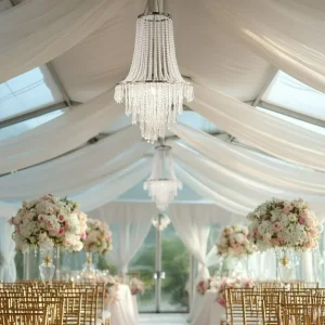 Fountain-Style Crystal Beaded Tiered Chandelier Pendant Light with Silver Metal Frame & Hanging Chain