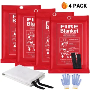 Fire Safety Blankets – 4-Pack, 40"x40", Fiberglass, Fire Retardant