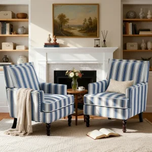 Vintage Upholstered Accent Chair – Armchair with Nailhead Trim