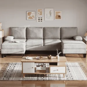 U-Shaped Sectional Sofa – 110", Chenille, Light Grey