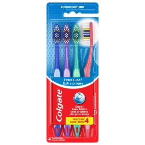 Colgate Extra Clean Flexible Grip Adult Manual Toothbrush, Medium, 4 Pack